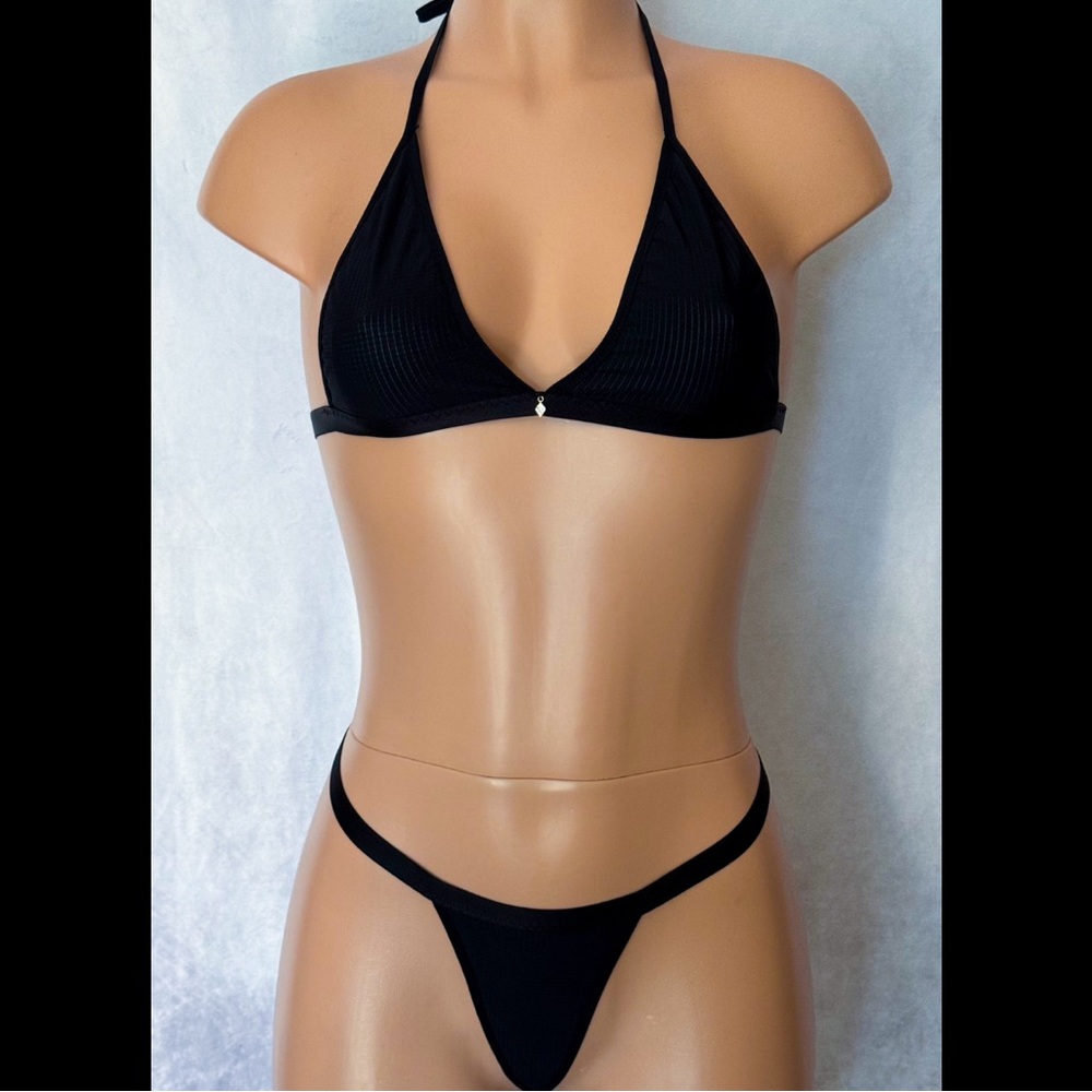 Black, Halter, Lingerie Set